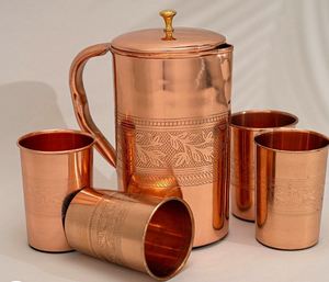 Copper <b>jug</b> set for artistic hospitality table styling water serving metal set with glasses durable reusable kitchen dining <b>drink</b> - Product Image 4