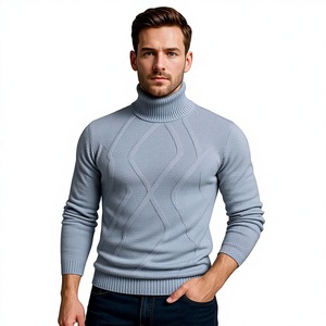 Pull en maille à col roulé pour homme, coupe ajustée, motif géométrique, pull chaud d'hiver, vêtements en maille décontractés à la mode pour homme - Product Image 1