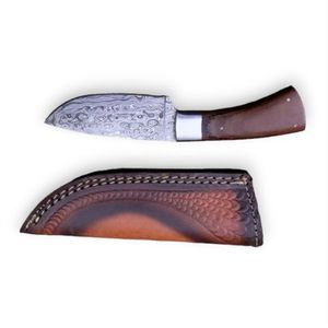 Cuchillos de Caza Profesionales de Damasco con Hoja Curva Fija, Mango de Madera Marrón y Patrón Decorativo de Acero para Campismo y Campo - Product Image 6