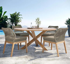 Ensemble table et chaises 4 places en teck massif recyclé, moderne et luxueux, pour extérieur, durable, bleu, pour villa, appartement, hôtel - Product Image 2