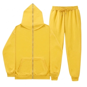 Unisex <b>Brown</b> Hooded Tracksuit Set Full Zipper Casual Solid Color Sweatshirt and <b>Jogger</b> Pants 100% Cotton Midweight Autumn Wear - Product Image 3