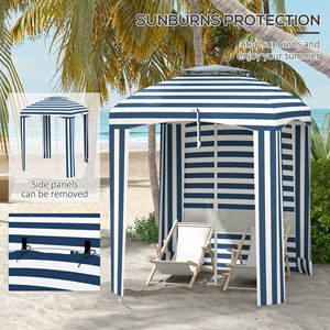 Ombrellone da Spiaggia Portatile 5.8ft Blu e Bianco a Righe con Finestre Traspiranti e Volant - Product Image 4