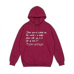 เสื้อฮู้ดดี้สีแดงเบอร์กันดีสำหรับผู้หญิง พิมพ์ลายข้อความรัก สั่งทำโลโก้ได้ตามต้องการ ผ้าฝ้ายถัก 100% สวมใส่สบายๆ สำหรับฤดูใบไม้ร่วง มีกระเป๋าหน้า - Product Image 1