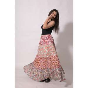 Jupe longue artisanale en coton respirant, patchwork, imprimé au bloc, style bohème, maxi jupe vintage ethnique pour femme, idéale pour les festivals d'été - Product Image 2