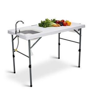 Tavolo Pieghevole Portatile da 50 Pollici per Pulizia Pesci, Stazione Lavello Bi-Pieghevole da Esterno con Tubo di Scarico e Cestino per Rifiuti per Campeggio e Cucina - Product Image 4