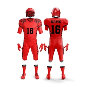 Uniformes de football américain personnalisables, imprimés par transfert thermique rouge, 100% polyester, respirants, coupe régulière, pour hommes, toutes saisons - Product Image 1