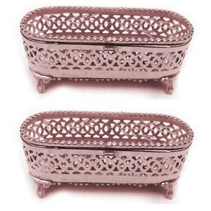 Boîte à bijoux ovale en métal, en laiton nickelé de haute qualité, couleur rose, verre, rangement de Table, fait à la main, luxe - Product Image 1