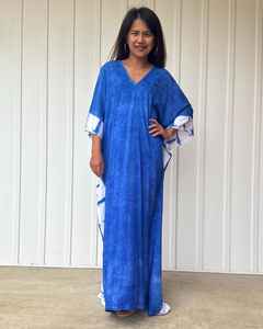 Caftán Azul Índigo Estilo Africano, Teñido Naturalmente, Talla Grande, Vestido de Maternidad - Product Image 2