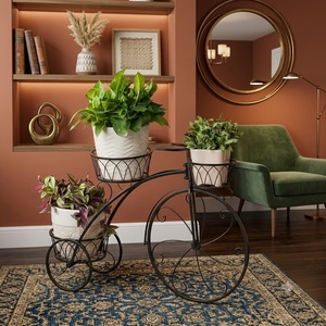Support de plantes vintage en fer forgé pour vélo, à 3 niveaux et 3 pots, pour intérieur/extérieur, maison et jardin, porte-pot de fleurs décoratif artisanal - Product Image 3