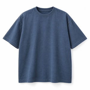 เสื้อยืดโอเวอร์ไซส์สีน้ำเงินอินค์บลูสำหรับผู้ชาย ผ้าคอตตอนหนา 280 GSM ทรงบ็อกซ์สไตล์เกาหลี เสื้อยืดลำลองพรีเมียมแนวสตรีทแวร์ - Product Image 4