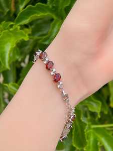 Natural Deep Red <b>Garnet</b> Tennis <b>Bracelet</b> Sterling Silver Adjustable January Birthstone Dainty Elegant Jewelry Gift For Her - Product Image 3