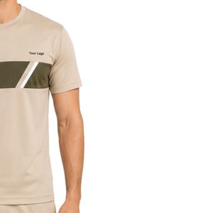 T-shirt de sport pour homme, beige et vert olive, performance, séchage rapide, athlétique, gym, course à pied, entraînement, logo personnalisé, OEM - Product Image 4