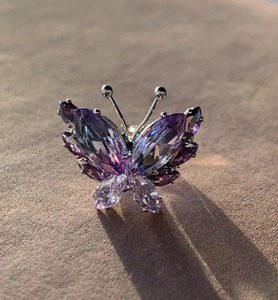 Purple Crystal Butterfly <b>Ring</b> for Unisex Luxury Sparkling Diamond Sterling <b>Silver</b> Hip Hop IGI Certified Fashion <b>Statement</b> - Product Image 1