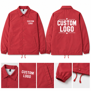 Custom Logo <b>Red</b> Men's Coach <b>Jacket</b> Windproof Casual Polyester Turn-Down Collar Button Front Loose Fit Autumn Style - Product Image 2
