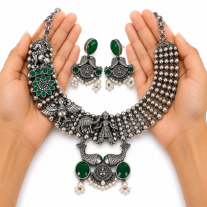 En gros, Ensemble collier et boucles d'oreilles pendantes en alliage de laiton argenté oxydé, plaqué or antique, avec zircon, style bohème tendance pour les amoureux, pour anniversaire - Product Image 2