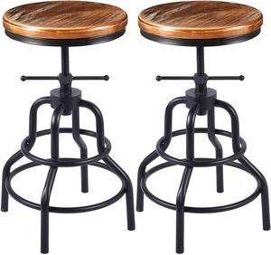 Tabouret de bar pivotant rustique industriel de style vintage, tabouret de bar rond en bois, tabouret de bar à hauteur réglable pour comptoir de cuisine - Product Image 1