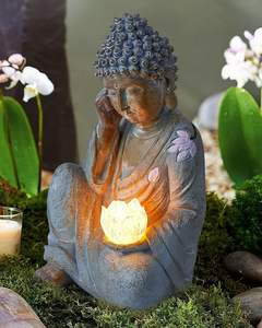 งานฝีมือเรซิ่น รูปปั้นพระพุทธรูปอาร์ตเดโค พร้อมไฟดอกบัว ไฟโซลาร์ตั้งโต๊ะกันน้ำ IP65 ตกแต่งสไตล์เซน สำหรับบ้านและสำนักงาน - Product Image 6