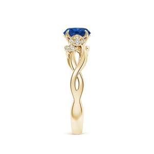 Bague de fiançailles florale en saphir bleu rond d'inspiration naturelle, bijoux fins faits à la main, personnalisés, mariage, fiançailles, or massif 14 carats - Product Image 2