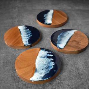 New Design Trending Round <b>Resin</b> Wood Joint Coaster Handmade Reusable <b>Table</b> <b>Top</b> Coaster Decor High Quality Mats &Pads Coaster Set - Product Image 3