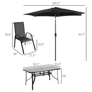 Set di Mobili da Giardino Neri in 8 Pezzi con Ombrellone da 2,7 Metri, Tavolo e Sedie da Esterno - Product Image 3