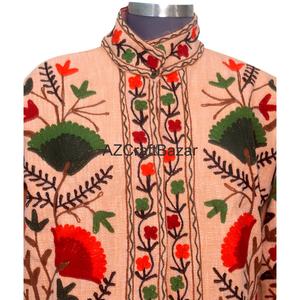 Blouson en coton tricoté à col en V, motif floral vintage, broderie Suzani TNT, multi-saison, hiver, écologique, respirant, séchage rapide - Product Image 3