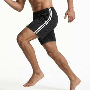 Shorts de sport noirs pour hommes, respirants, taille mi-haute élastique, 100 % coton tricoté, séchage rapide, anti-plis, pour la course et la gym - Product Image 6