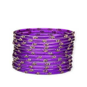 Fashion Emerald Cut Raindrop Purple Transparent Gold Plated Kashmiri <b>Bangles</b> with Stone Work Elegant Daily Wear Festive - Product Image 2
