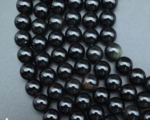 Cuentas redondas de obsidiana negra natural, cuentas sueltas de piedras preciosas lisas para pulsera, collar, fabricación de joyería DIY, venta al por mayor - Product Image 5