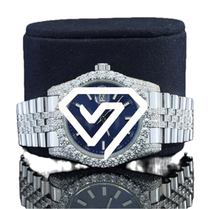 Montre de luxe pour homme avec cadran bleu 41 mm, diamants Moissanite, deux tons d'or, affichage de la date - Product Image 1