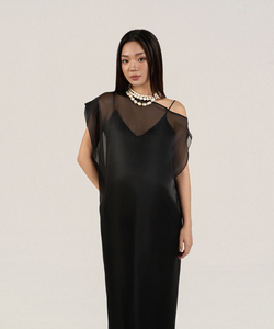 Robe décontractée d'été de luxe en organza de soie transparente, asymétrique à bouton sur l'épaule, coupe droite ample, élégante et minimaliste, Vietnam, ODM OEM - Product Image 2