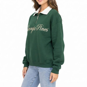 <b>Women</b> Yellow <b>Quarter</b> <b>Zip</b> Fleece <b>Sweatshirt</b> Turn Down Collar Regular Sleeve Casual Autumn Wear Front Logo Warm Comfortable - Product Image 2