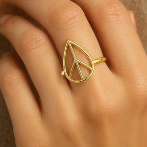 Anillo de Plata de Ley 925 con Baño de Oro de 18K, Diseño de Lágrima y Símbolo de la Paz, Estilo Bohemio Minimalista, Joyería Delicada Hippie, Precio de Fábrica de Lujo - Product Image 6