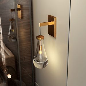 Set di Applique da Parete Moderne in Oro, Due Luci a Goccia in Ottone e Vetro, Illuminazione per Interni, Lampade da Parete per Vanità - Product Image 4