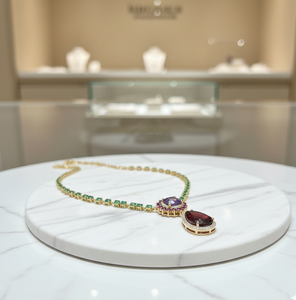 สร้อยคอประดับพลอยหลากสี ดีไซน์หรูหรา ประดับโกเมน บลูอเมทิสต์ เกรนท์  ชุบทอง 18K เงินแท้ 925 เหมาะสำหรับงานปาร์ตี้ - Product Image 5