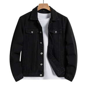 <b>Mens</b> <b>Black</b> Hooded Canvas Windproof <b>Jacket</b> Zipper Front <b>Long</b> Sleeve Chest Pocket Side Pockets Casual Regular Fit Trucker - Product Image 1