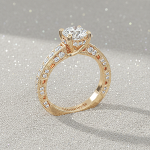 Anillo de Compromiso con Diamante Cultivado en Laboratorio Stonewels, Chapado en Oro Rosa de 14K, Corte Milgrain, Estilo Vintage, Certificado y Personalizado - Product Image 4