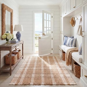 Geometric Pattern <b>Flat</b> Weave Cotton Jute <b>Rug</b> With Fringe Bohemian Style Rectangle Jute <b>Rug</b> For Living Room - Product Image 3