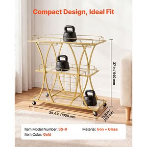 Carrito de Bar con 3 Niveles, Moderno, con Ruedas, para Cocina, con Superficie de Vidrio Templado, para Bebidas - Product Image 2