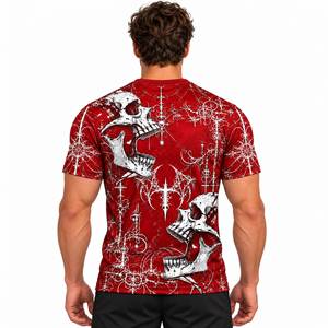 Camiseta de Manga Corta con Estampado de Calavera Gótica Roja para Hombre, Cuello Redondo, Impresión Digital - Product Image 2