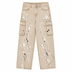 Vaqueros Cargo de Mezclilla con Salpicaduras de Pintura de Corte Holgado para Hombre – Pantalones de Mezclilla Lavados de Pierna Ancha Estilo Streetwear Y2K Hip Hop Casual Workwear – OEM ODM - Product Image 2