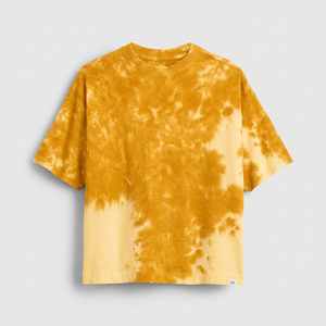 T-shirt décontracté pour homme à manches courtes en coton et fibre de bambou, respirant, col rond, coupe oversize, motif tie-dye, rayures et logo frontal - Product Image 3