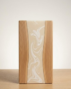 Pure White & Beige Resin Cremation Urn Modern Wood <b>Memorial</b> <b>Keepsake</b> Pure White & Sand Beige Resin Cremation Urn - Product Image 2