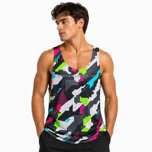 Wholesale Custom Fitness Bodybuilding Stringers Men's Tapered Tank Tops Other Material Quick Dry Heat-Transfer <b>Printed</b> <b>Stand</b> - Product Image 1