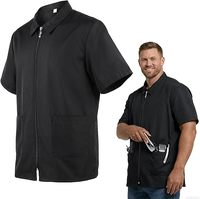Erkek Siyah Kısa Kollu Fermuarlı Yelek Cepli Nefes Alabilen Polyester Günlük Dış Giyim Berber Salonu Kullanımı İçin