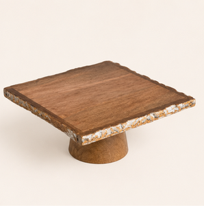 Rustic Square Mango Wood <b>Cake</b> <b>Stand</b> Handcrafted Dessert Display Pedestal With Natural Bark Edge Pattern For Weddings & Parties - Product Image 5