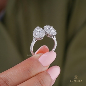 Toi Et Moi Pear & Oval Two Stone Halo Engagement <b>Ring</b> – Pave Bridal Jewelry - Product Image 1