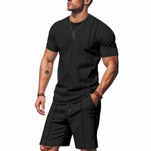 Conjunto de Dos Piezas para Hombre, Camiseta con Cuello Redondo, Pantalones Cortos Rectos hasta la Rodilla, Camisetas de Manga Corta, Estilo Informal, Deportivo, Combinado - Product Image 3