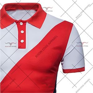 Men's Color Blocked <b>Polo</b> <b>Shirt</b> Short Sleeve Geometric Design Casual Woven Red White Navy <b>Blue</b> - Product Image 4