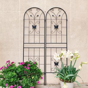 Set di 2 tralicci da giardino in metallo antiruggine neri da 180 cm x 50 cm per piante rampicanti, supporto per fiori da esterno - Product Image 2