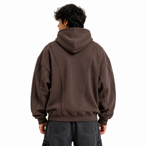 Custom <b>Men's</b> <b>Pullover</b> Fleece Hoodies Panel Stitching Relaxed Fit Drop Shoulder Sweatshirts Top for B2B Bulk Purchasing Hoodie - Product Image 2